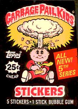Nuclear war themes are present even in products aimed at children. Consider this gum wrapper featuring the wildly successful and controversial Garbage Pail Kids. 