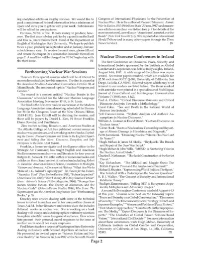 Historic document newsletter from the late 1990's discussing Nuclear Texts and Contexts