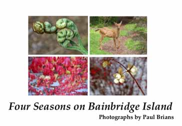 This book (Island Seasons Press, 2010) is a self-published collection of photographs of Bainbridge Island, Washington, focusing on characteristic flowers and other plants in different times of year. Information is provided about parks, hikes, other attractions, and various seasonal events on the island. For more information, write paulbrians@gmail.com.